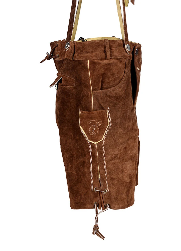 2301 Herren Trachten Lederhose Oktoberfest kurze Lederhose Dunkelbraun mit passendem Hosenträger
