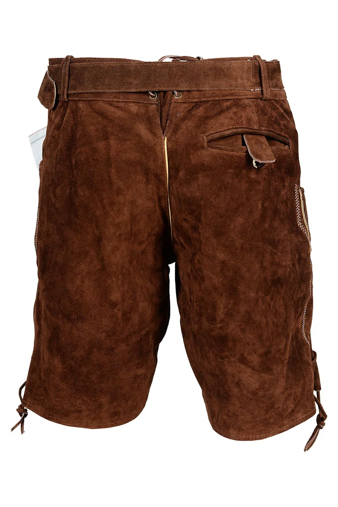 2302 Herren kurze Lederhose Dunkelbraun mit Gürtel Trachten Lederhose Oktoberfest Lederhosen