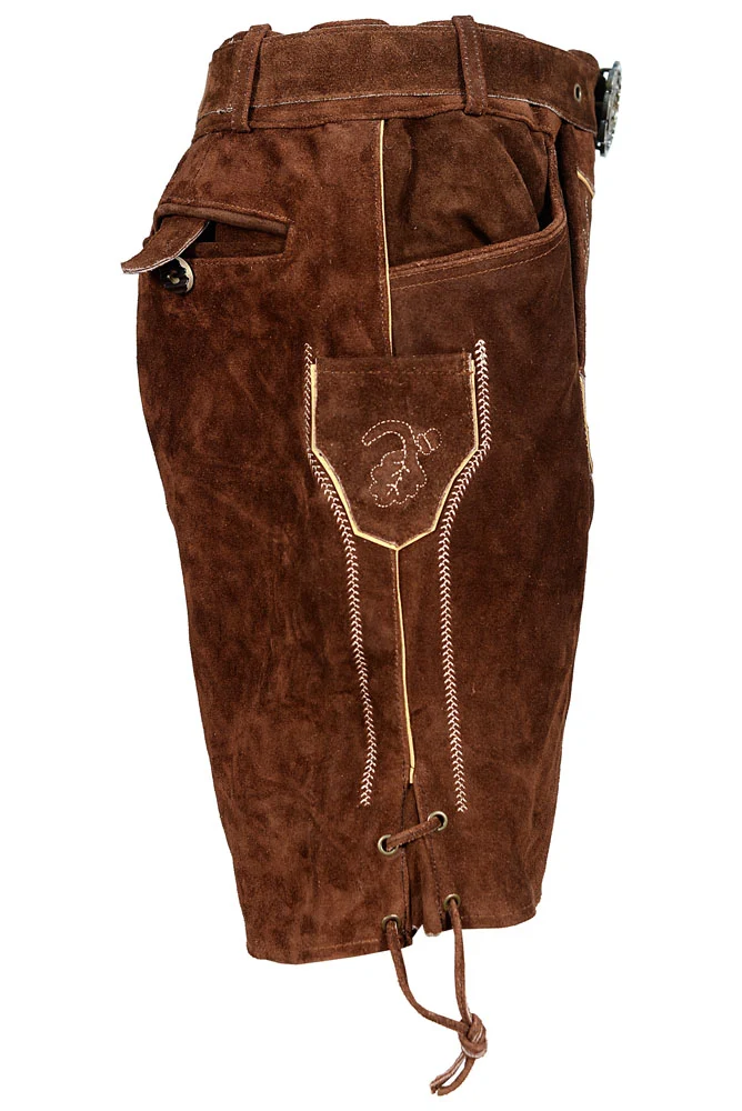 2302 Herren kurze Lederhose Dunkelbraun mit Gürtel Trachten Lederhose Oktoberfest Lederhosen