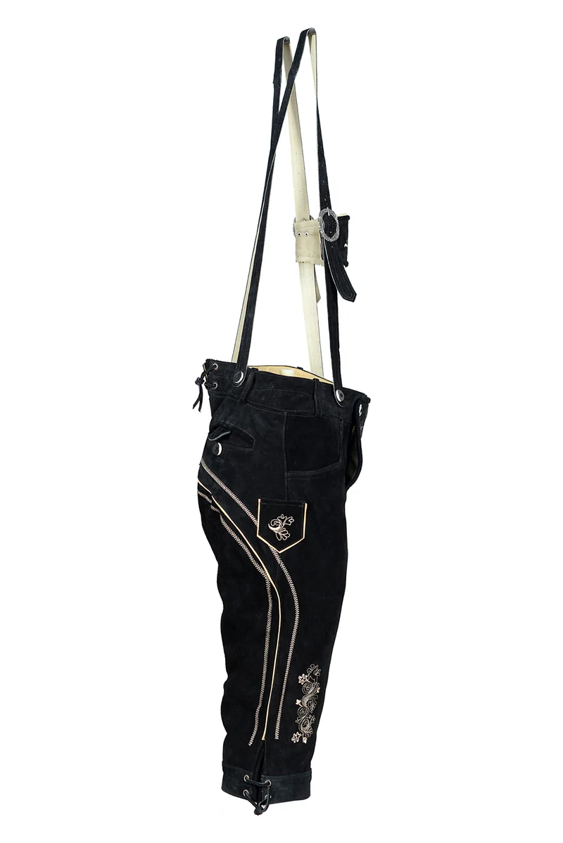 Herren Kniebund Lederhose Schwarz mit passendem Hosenträger Gr 48-60 Trachten Lederhose Oktoberfest
