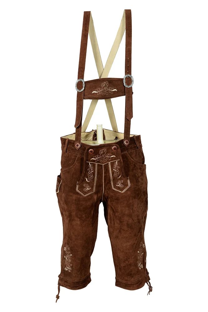Herren Kniebund Lederhose Dunkelbraun mit passendem Hosenträger Gr 48-60 Trachten Lederhose Oktoberfest