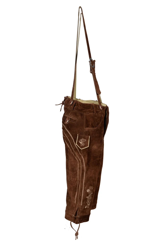 Herren Kniebund Lederhose Dunkelbraun mit passendem Hosenträger Gr 48-60 Trachten Lederhose Oktoberfest