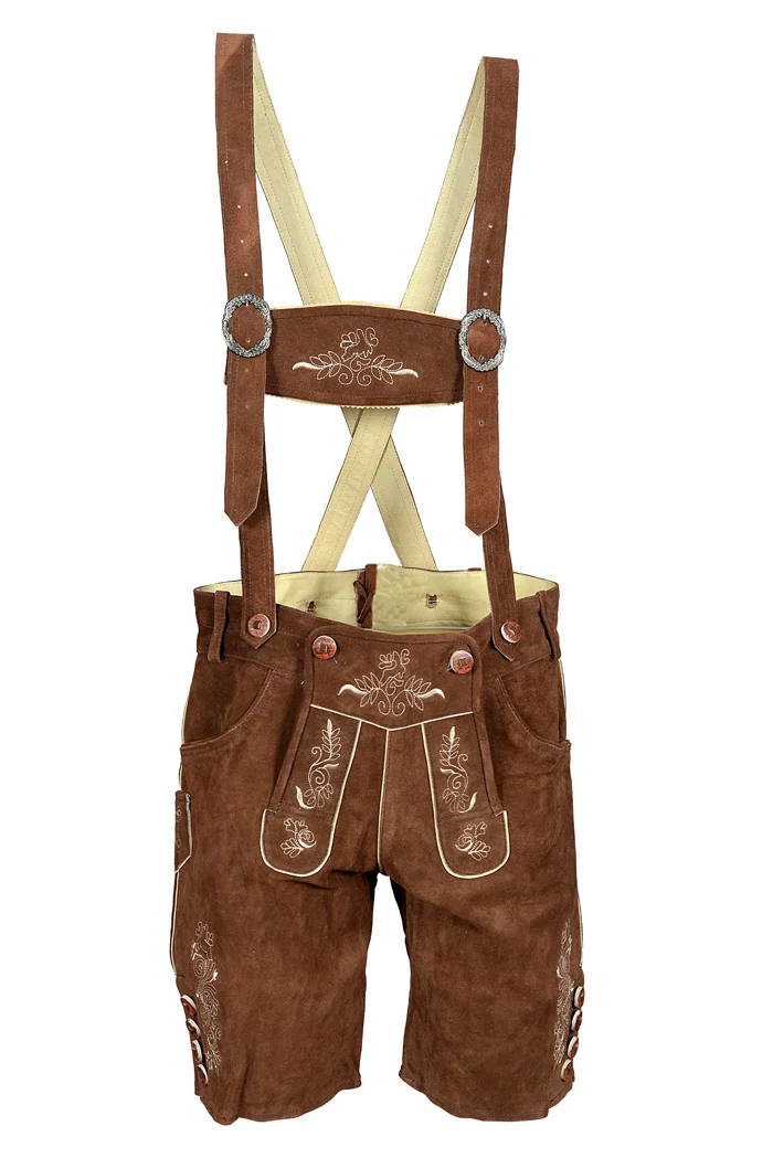 Herren kurze Lederhose Dunkelbraun mit passendem Hosenträger Gr 48-60 Trachten Lederhose Oktoberfest