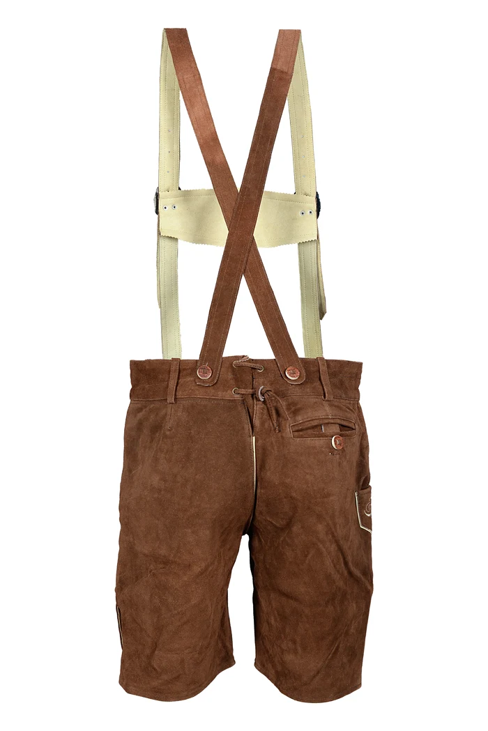 Herren kurze Lederhose Dunkelbraun mit passendem Hosenträger Gr 48-60 Trachten Lederhose Oktoberfest