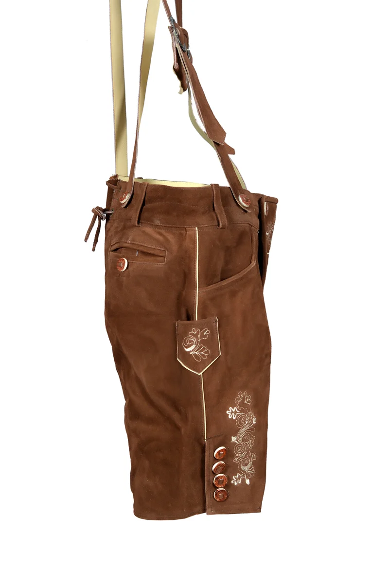 Herren kurze Lederhose Dunkelbraun mit passendem Hosenträger Gr 48-60 Trachten Lederhose Oktoberfest