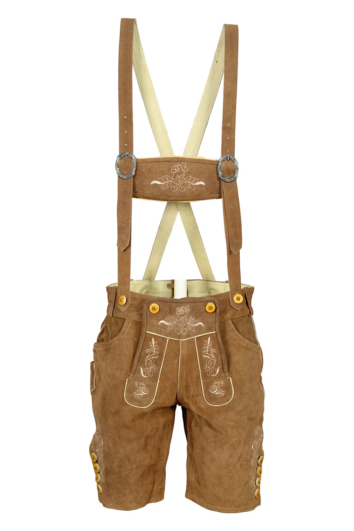 Herren kurze Lederhose Hellbraun mit passendem Hosenträger Gr. 48-60 Trachten Lederhosen Oktoberfest