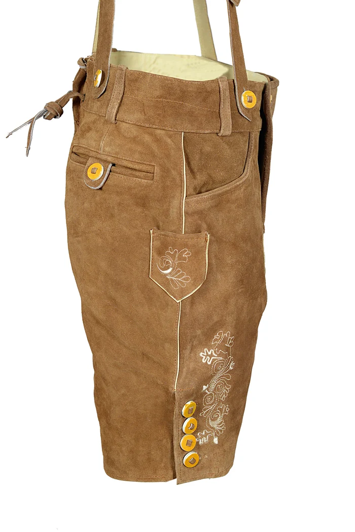Herren kurze Lederhose Hellbraun mit passendem Hosenträger Gr. 48-60 Trachten Lederhosen Oktoberfest