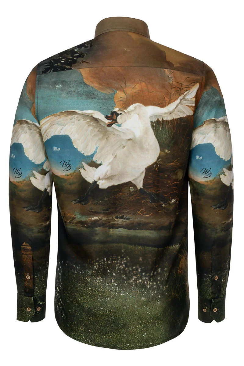 The Threatened Swan Print Long Sleeve Shirt for Men