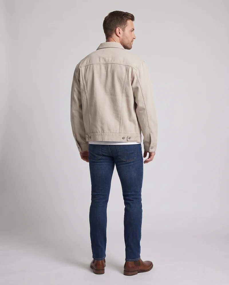 Herren Boxy-Denimjacke mit Druckknopfleiste, überschnittener Schulter und aufgesetzten Brustklappen Nord Taschen