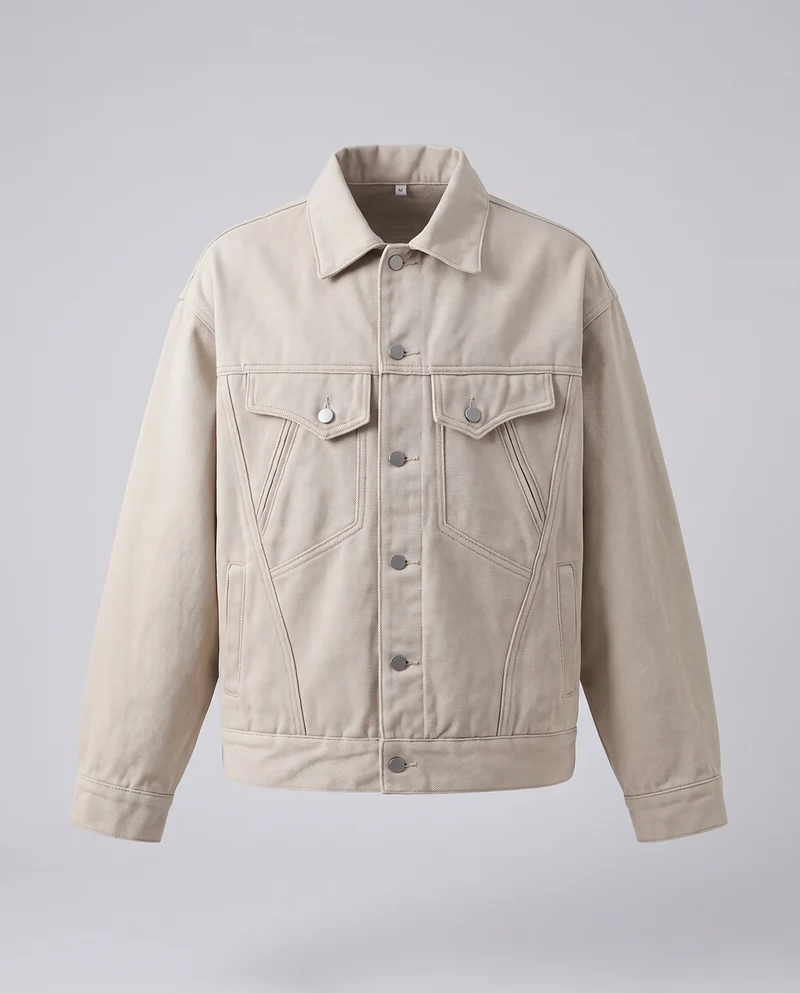 Herren Boxy-Denimjacke mit Druckknopfleiste, überschnittener Schulter und aufgesetzten Brustklappen Nord Taschen