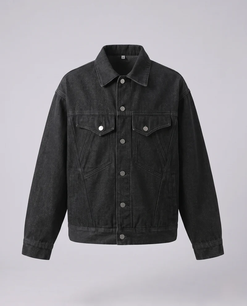 Herren Boxy-Denimjacke mit Druckknopfleiste, überschnittener Schulter und aufgesetzten Brustklappen Nord Taschen