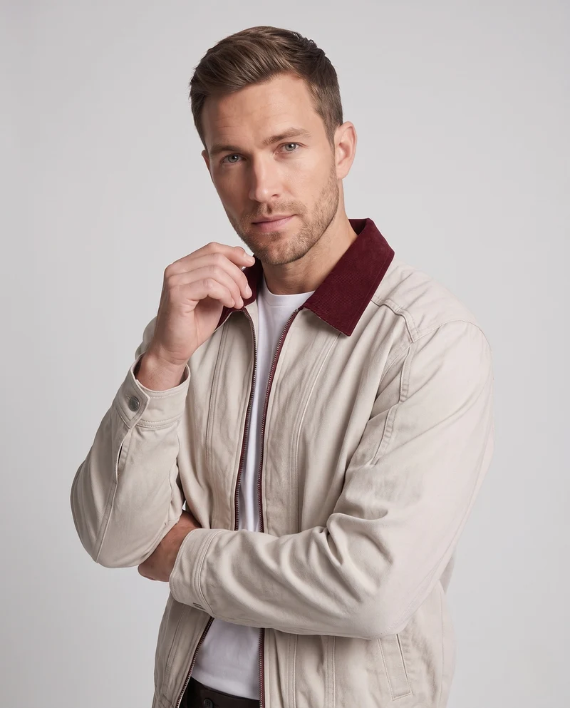 Herren Boxy-Canvas-Blouson mit Kontrast-Cordkragen und elastischem Bund Nord Taschen