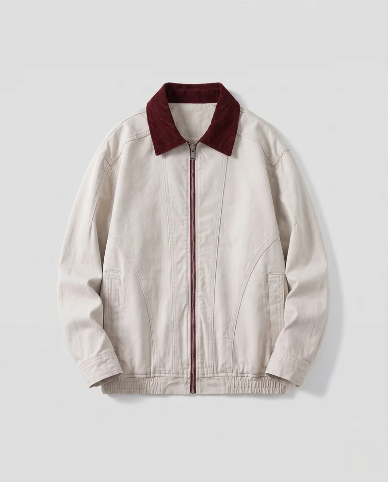 Herren Boxy-Canvas-Blouson mit Kontrast-Cordkragen und elastischem Bund Nord Taschen