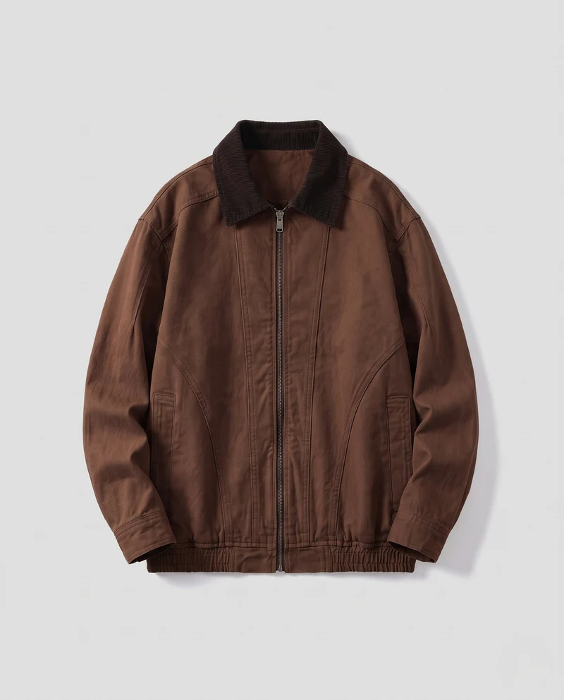 Herren Boxy-Canvas-Blouson mit Kontrast-Cordkragen und elastischem Bund Nord Taschen
