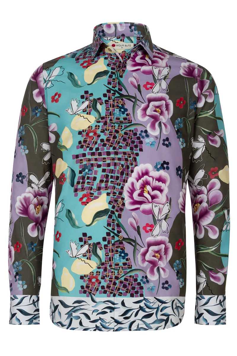 Art by Marianne Flower Bomb Print Long Sleeve Shirt for Men