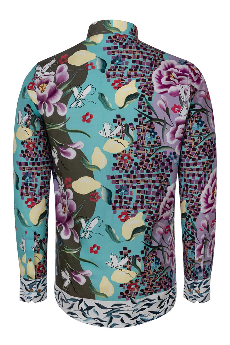 Art by Marianne Flower Bomb Print Long Sleeve Shirt for Men