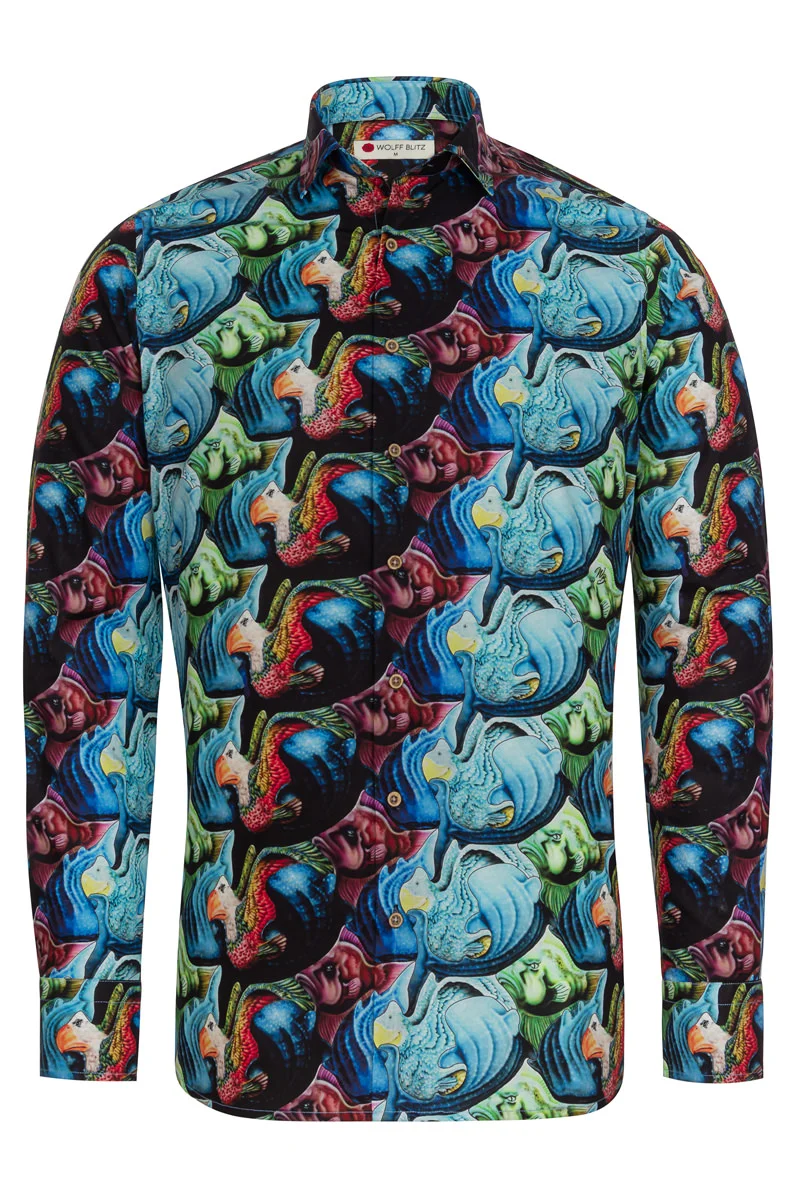 Whale Shark Surfer Print Long Sleeve Shirt for Men