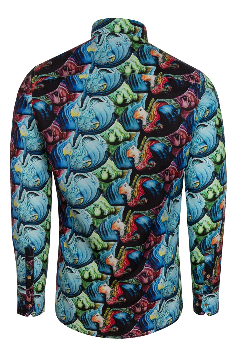 Whale Shark Surfer Print Long Sleeve Shirt for Men