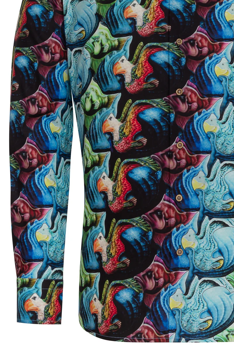 Whale Shark Surfer Print Long Sleeve Shirt for Men
