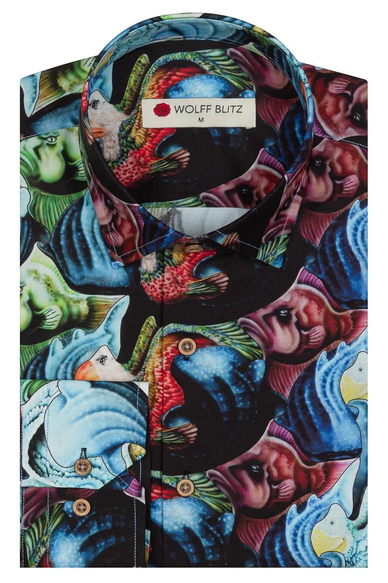 Whale Shark Surfer Print Long Sleeve Shirt for Men