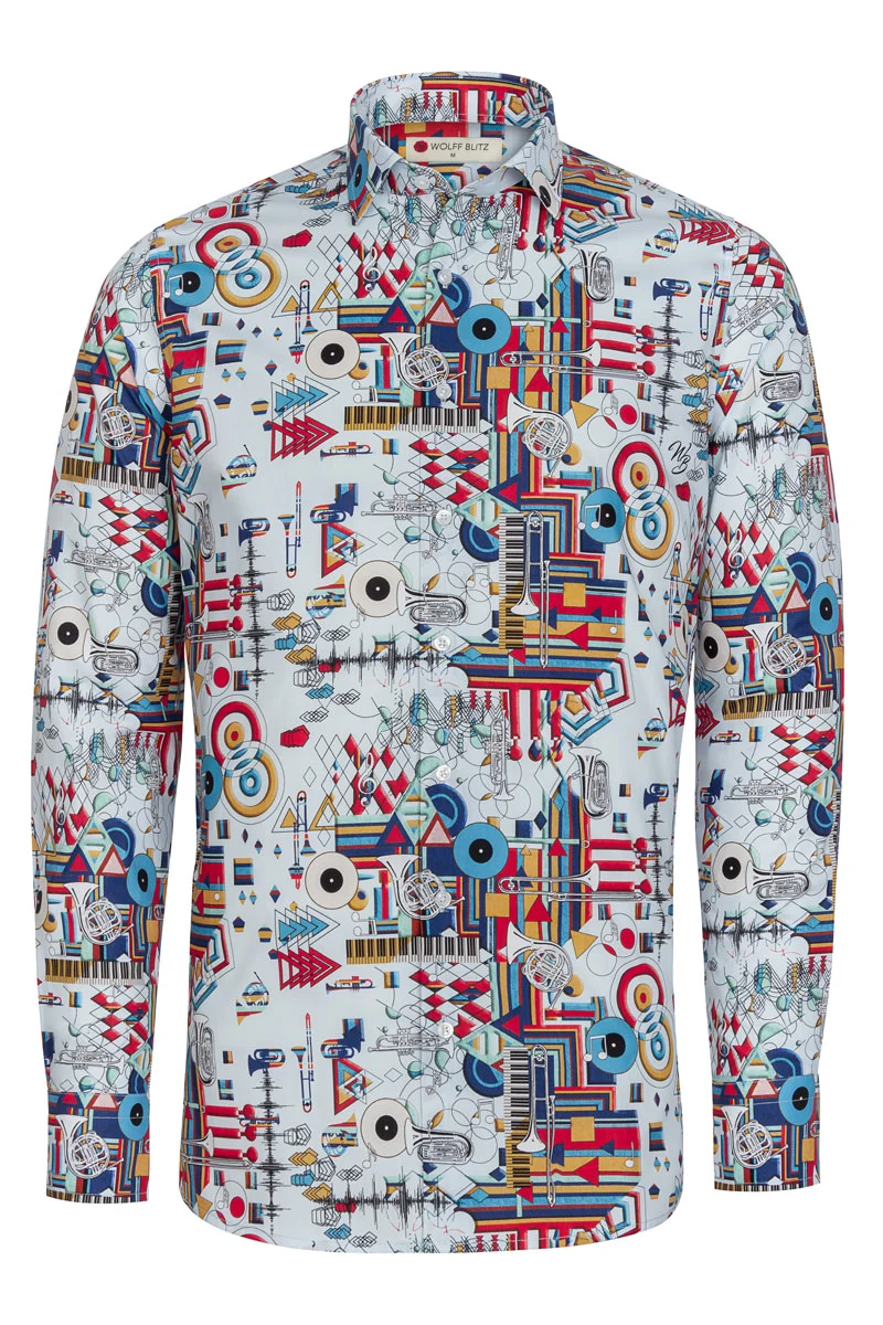 Abstract Trumpets Print Long Sleeve Shirt for Men