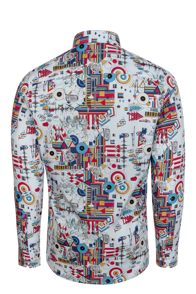 Abstract Trumpets Print Long Sleeve Shirt for Men