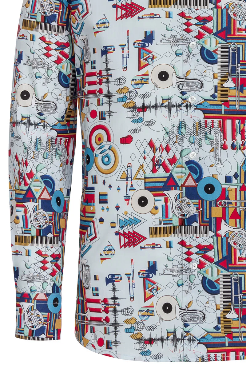 Abstract Trumpets Print Long Sleeve Shirt for Men