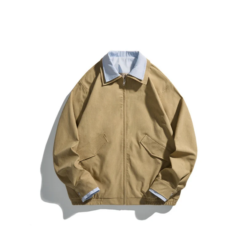 Herren Kurz geschnittene Canvas-Blousonjacke im Workwear‑Look mit kontrastierendem Hemdkragen Nord Taschen
