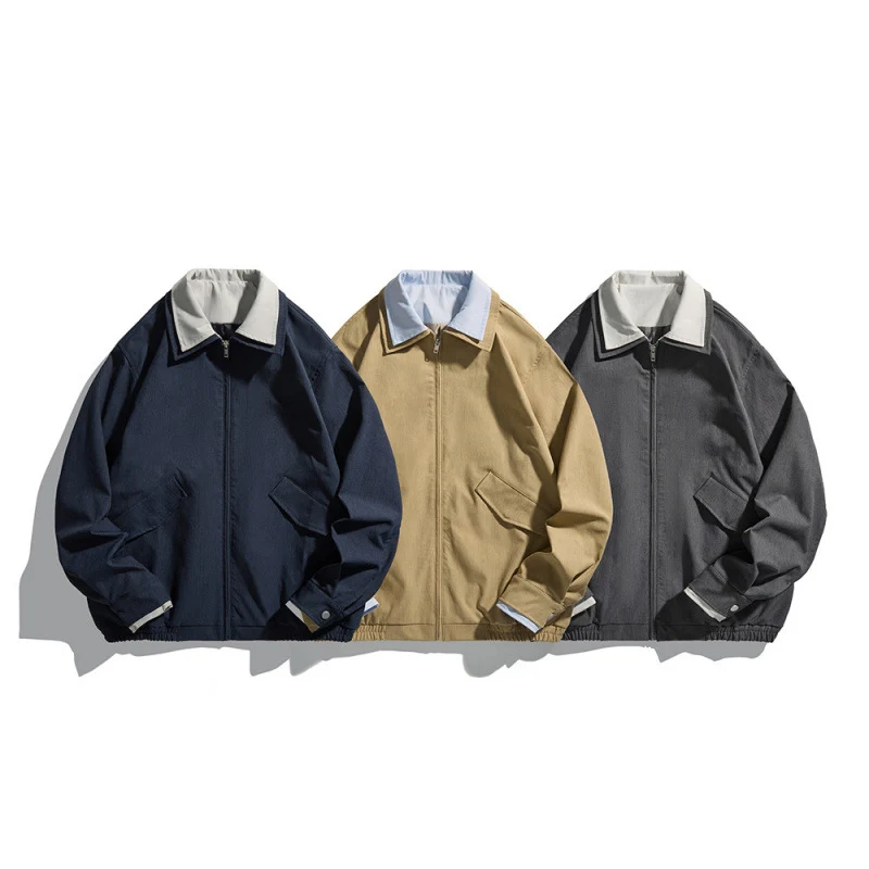 Herren Kurz geschnittene Canvas-Blousonjacke im Workwear‑Look mit kontrastierendem Hemdkragen Nord Taschen