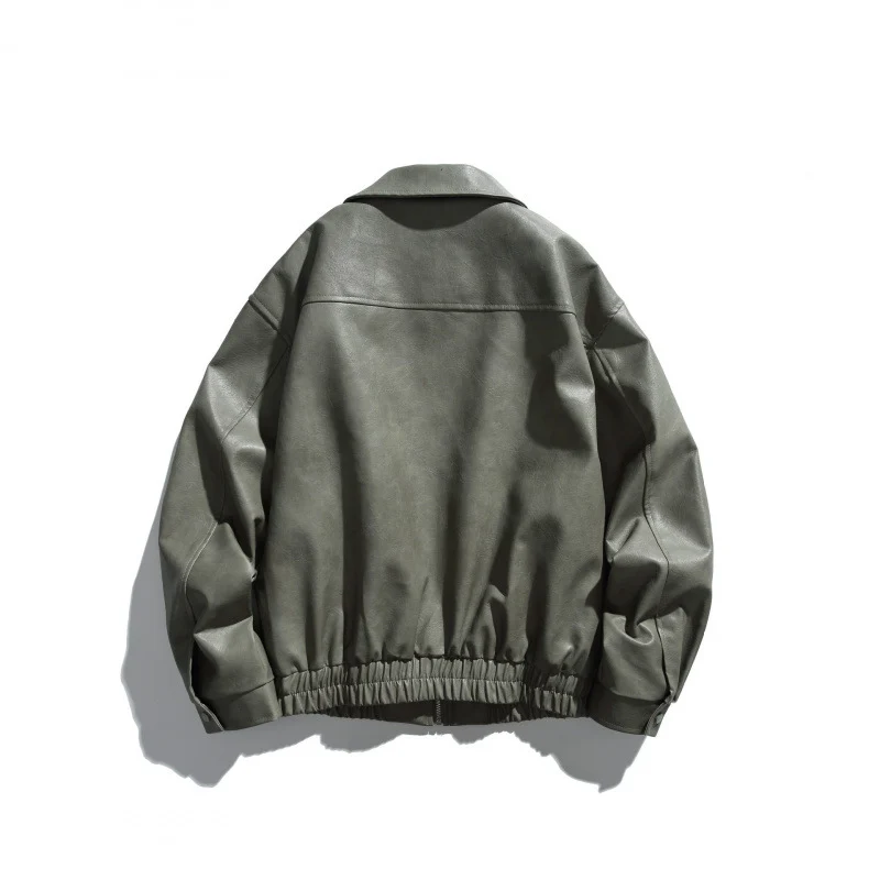 Herren Kurz geschnittene Boxy-Lederoptik Blousonjacke mit Hemdkragen, Frontreißverschluss und elastischem Saum Nord Taschen