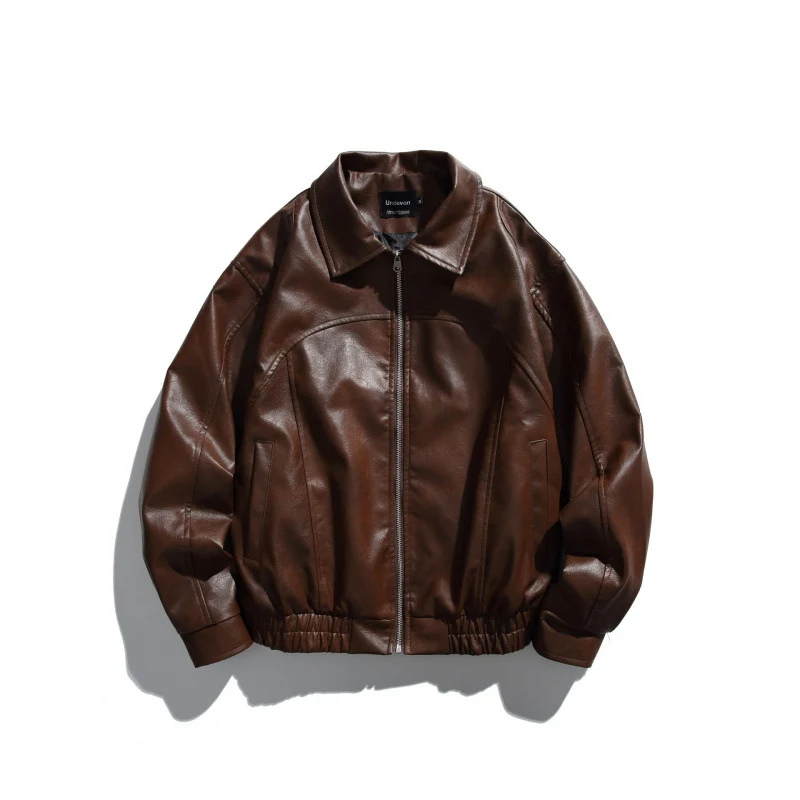 Herren Kurz geschnittene Boxy-Lederoptik Blousonjacke mit Hemdkragen, Frontreißverschluss und elastischem Saum Nord Taschen