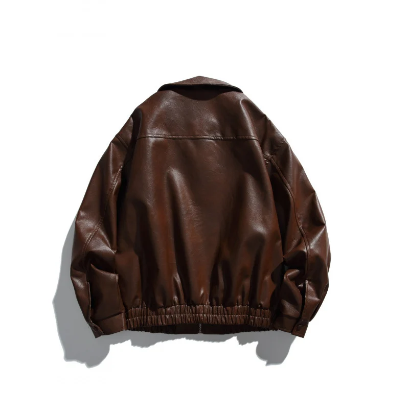 Herren Kurz geschnittene Boxy-Lederoptik Blousonjacke mit Hemdkragen, Frontreißverschluss und elastischem Saum Nord Taschen
