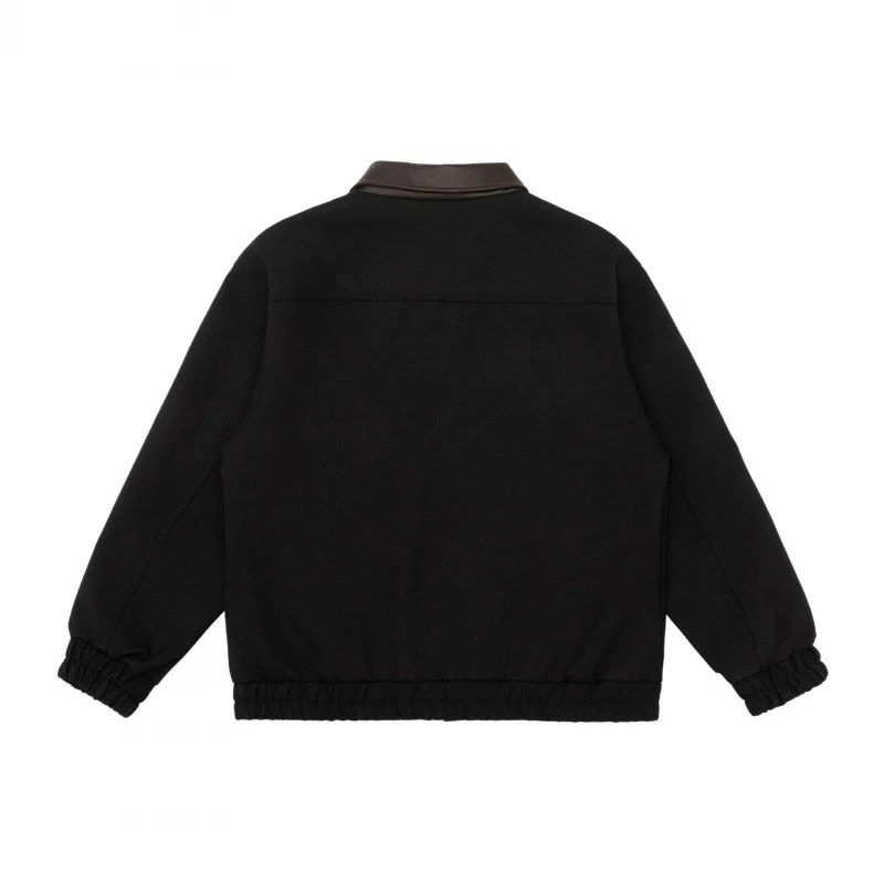 Herren Kurz geschnittene Boxy-Jacke aus Wollmix mit kontrastierendem Lederkragen, Reißverschluss und aufgesetzten Taschen Nord Taschen