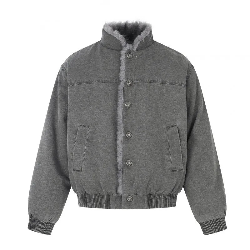 Herren Kurz geschnittene Blousonjacke mit Kunstfellfutter, Stehkragen und elastischem Saum Nord Taschen