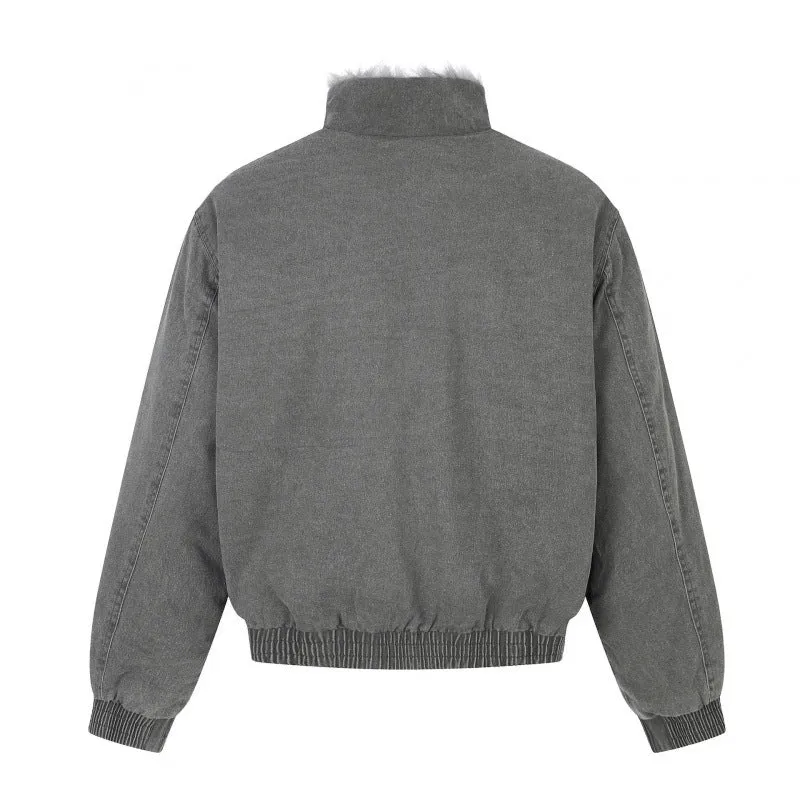 Herren Kurz geschnittene Blousonjacke mit Kunstfellfutter, Stehkragen und elastischem Saum Nord Taschen
