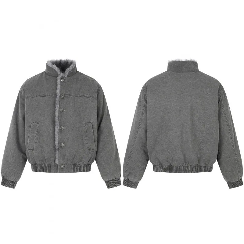 Herren Kurz geschnittene Blousonjacke mit Kunstfellfutter, Stehkragen und elastischem Saum Nord Taschen