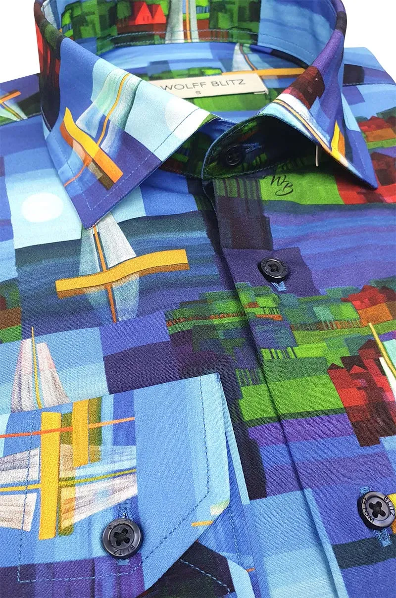 Summer Sailboats Printed Long Sleeve Shirt for Men