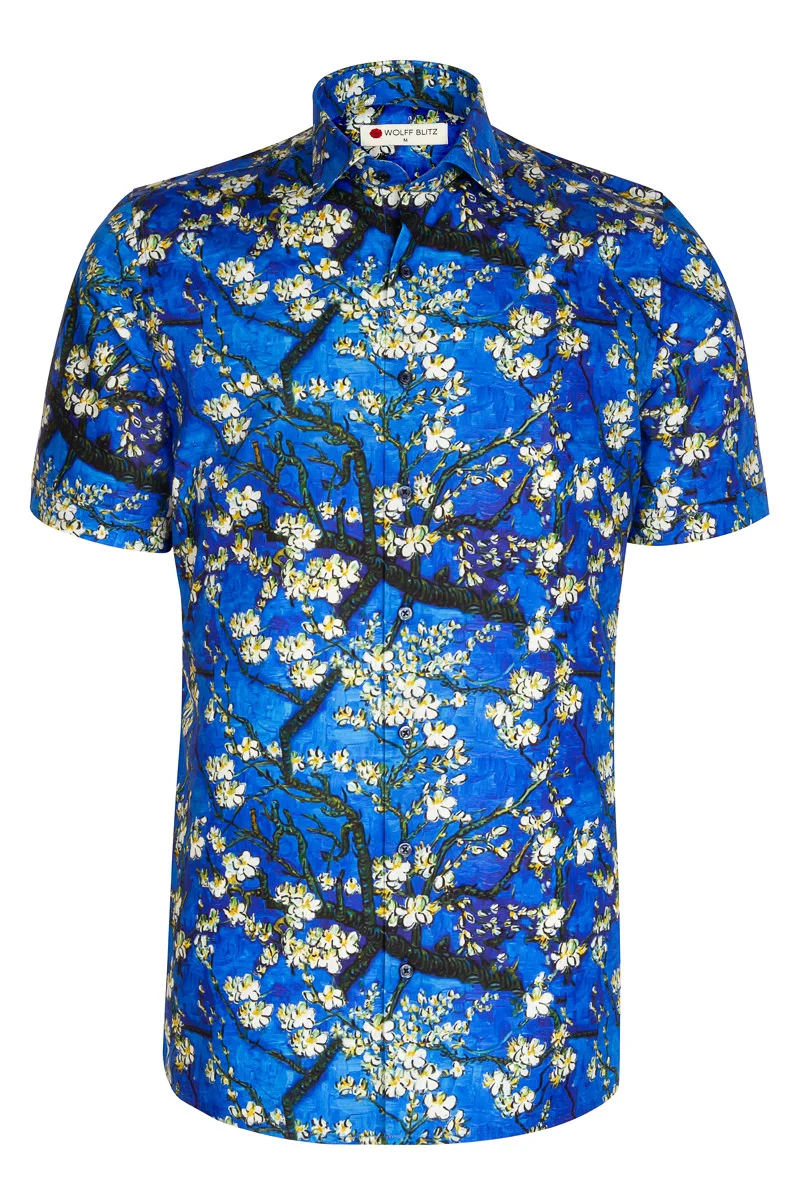 Blue Almond Blossom Short Sleeve Men's Shirt
