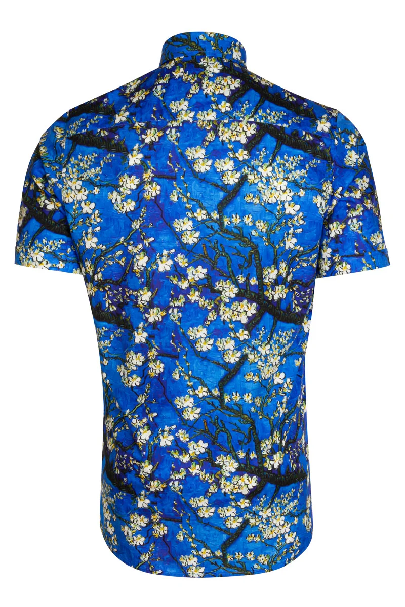 Blue Almond Blossom Short Sleeve Men's Shirt