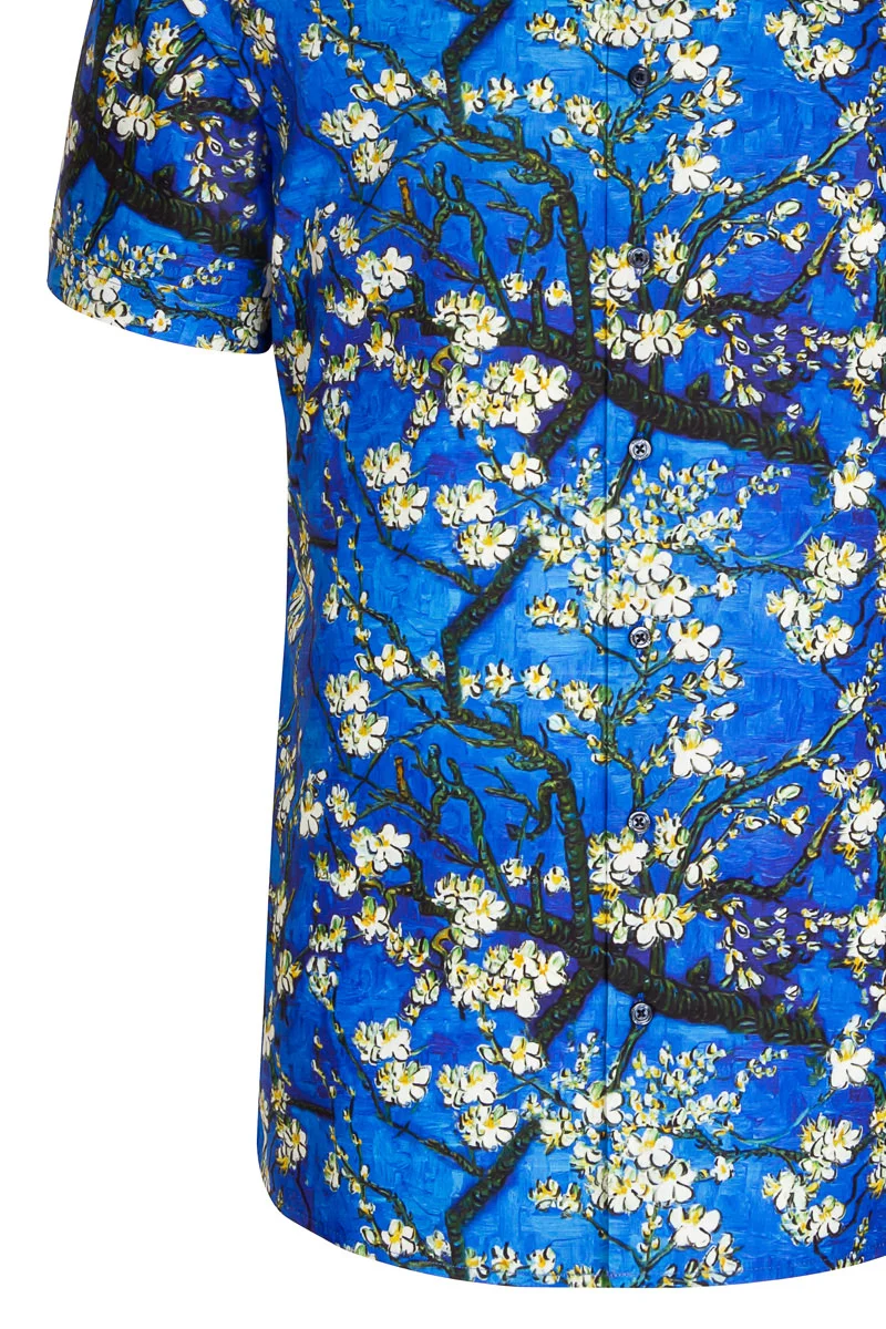 Blue Almond Blossom Short Sleeve Men's Shirt
