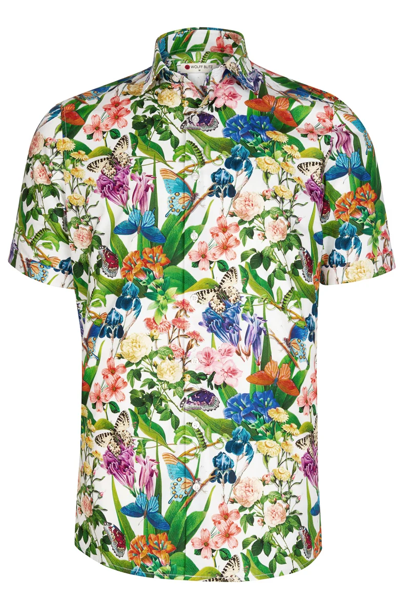 Floral Papillon Printed Short Sleeve Men's Shirt