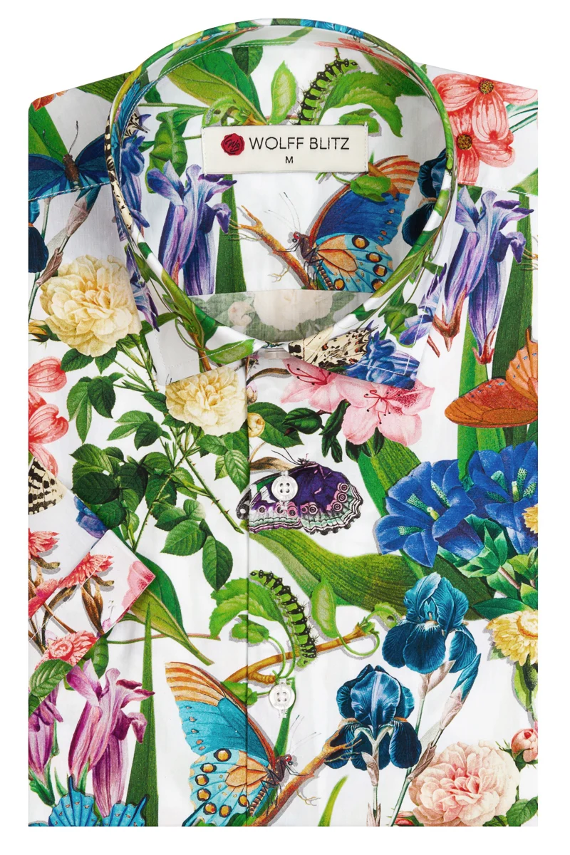 Floral Papillon Printed Short Sleeve Men's Shirt