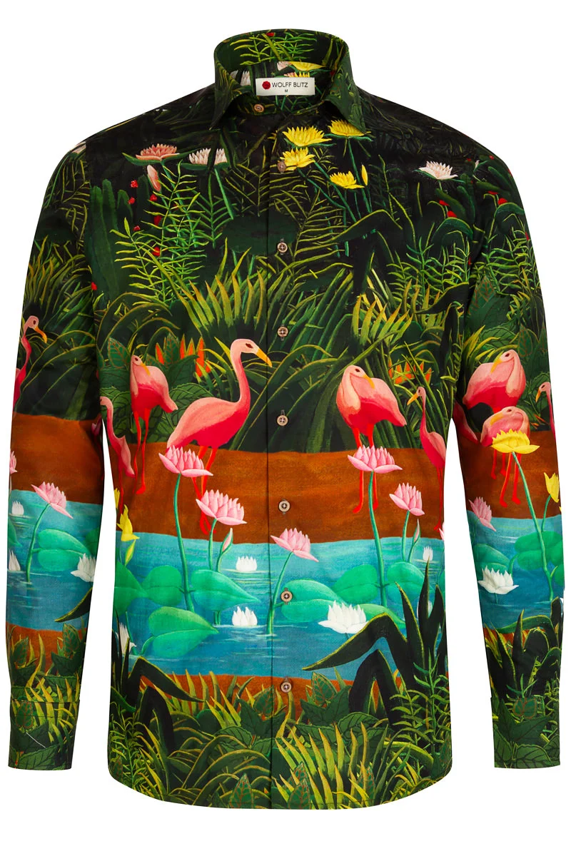 Henri Rousseau Inspired Print Long Sleeve Shirt for Men