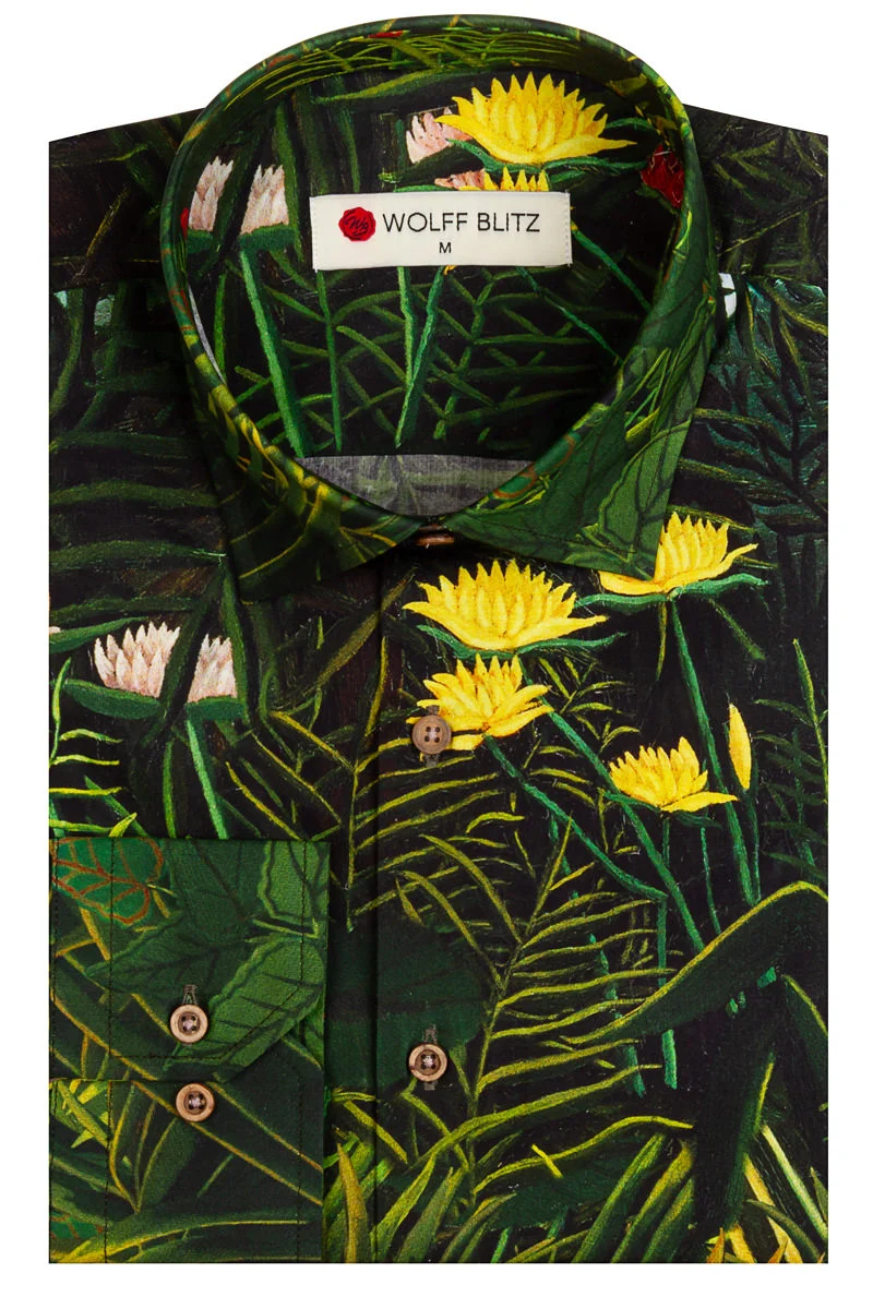 Henri Rousseau Inspired Print Long Sleeve Shirt for Men