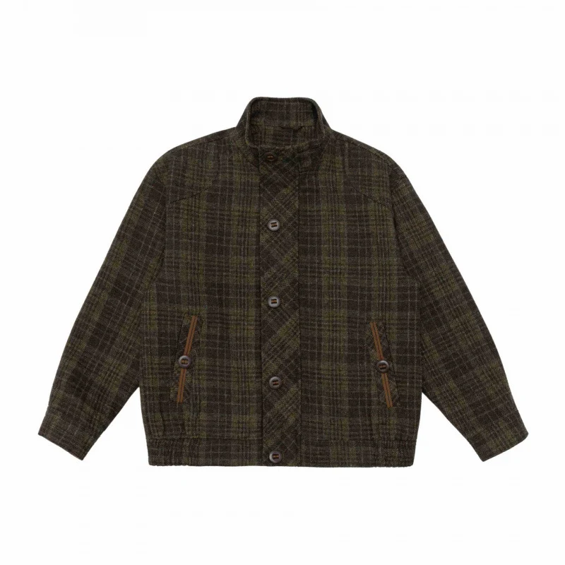 Herren Boxy-Blouson aus Wollmix mit Stehkragen, verdeckter Knopfleiste und Lederapplikationen Nord Taschen