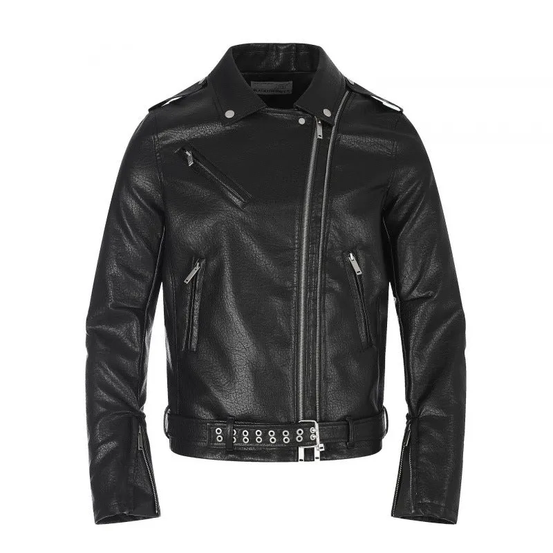 Herren Bikerjacke aus Lederoptik mit asymmetrischem Reißverschluss, Nieten‑Taillengürtel und Reißverschlussärmeln Nord Taschen