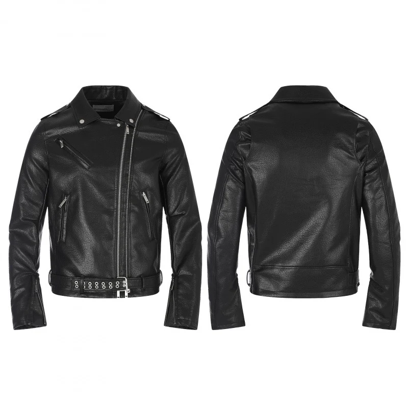 Herren Bikerjacke aus Lederoptik mit asymmetrischem Reißverschluss, Nieten‑Taillengürtel und Reißverschlussärmeln Nord Taschen