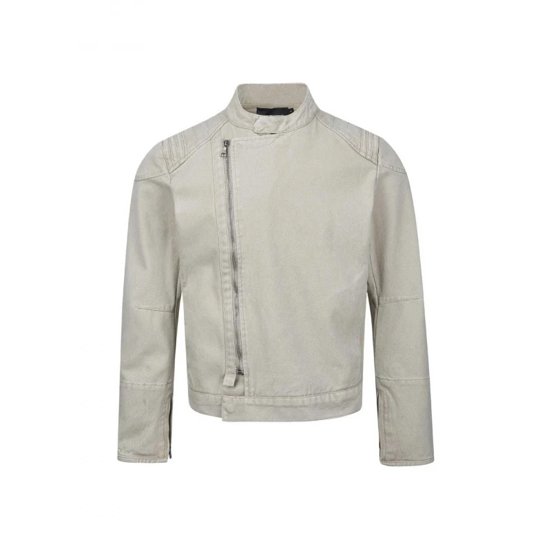Herren Asymmetrische Kurzjacke im Biker-Stil mit Stehkragen und schrägem Metallreißverschluss Nord Taschen