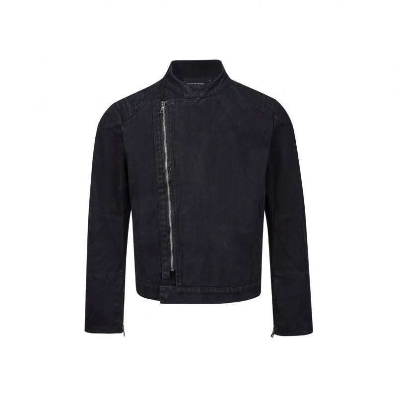 Herren Asymmetrische Kurzjacke im Biker-Stil mit Stehkragen und schrägem Metallreißverschluss Nord Taschen