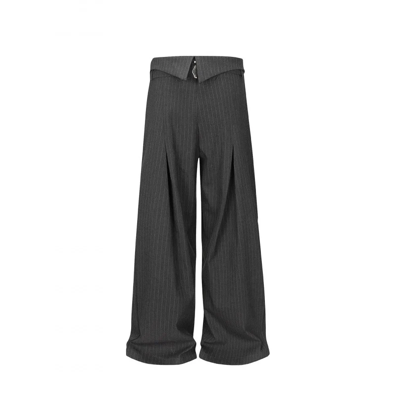 Damen Weitgeschnittene Highwaist-Palazzohose mit überlappendem Hemdbund, Zierösen und Bindegürtel Nord Taschen